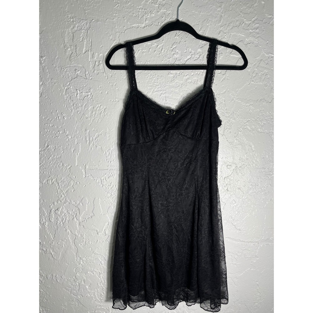 NWT All in Favor Black Lace Babydoll Mini Slip Dress Size M